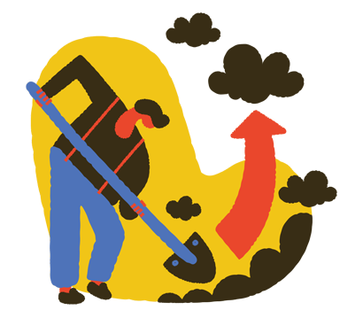 Illustration with someone working the land, with the meaning that this pollutes the atmosphere. 